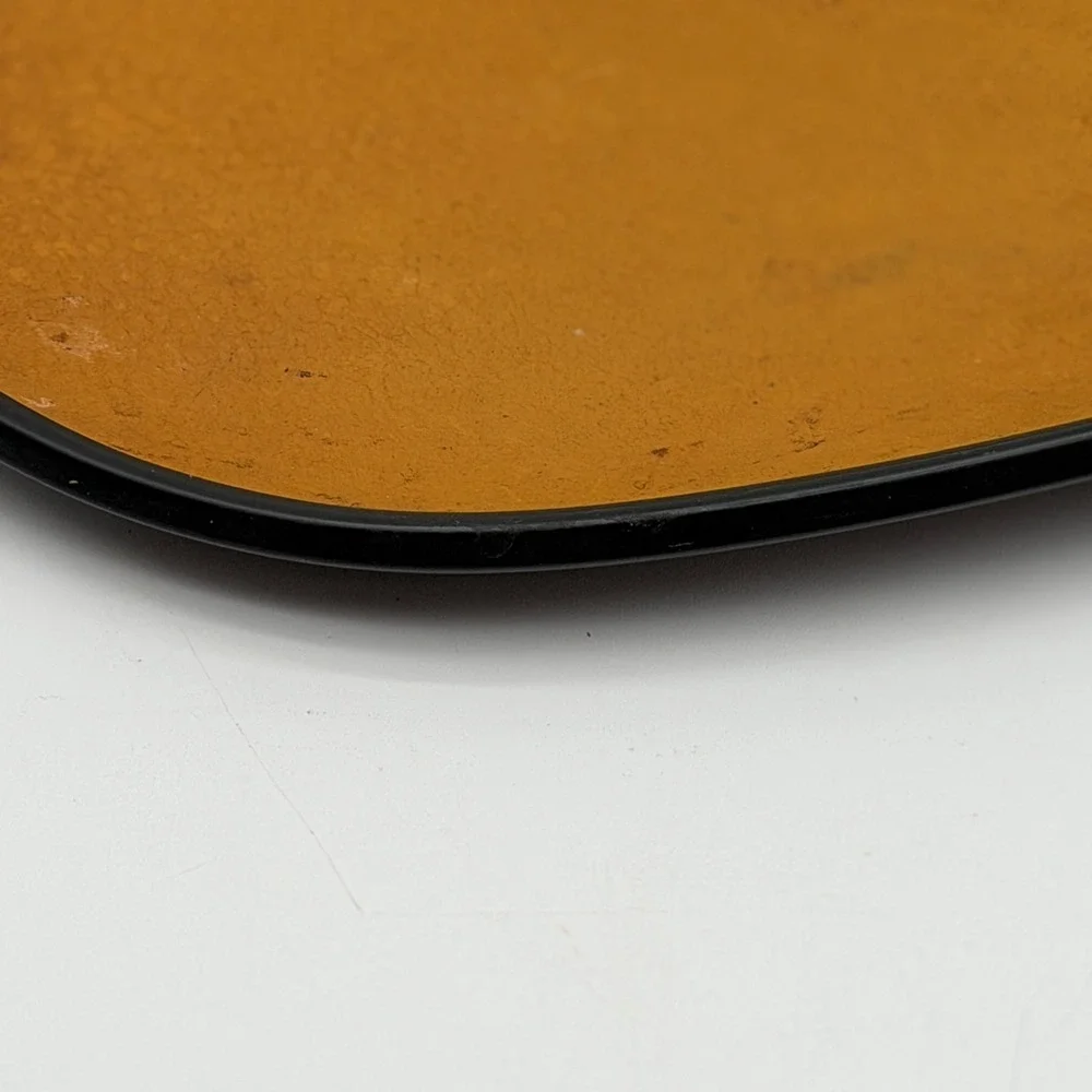 Vtg Mid Century Modern Mustard Yellow Faux Leather Wicker Handle Serving Tray